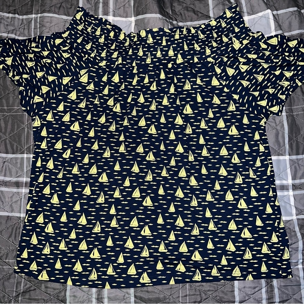Porridge Anthropologie Chartreuse Sailboats on Navy with a Bow NWT Sz M Ret $98 - Picture 4 of 8